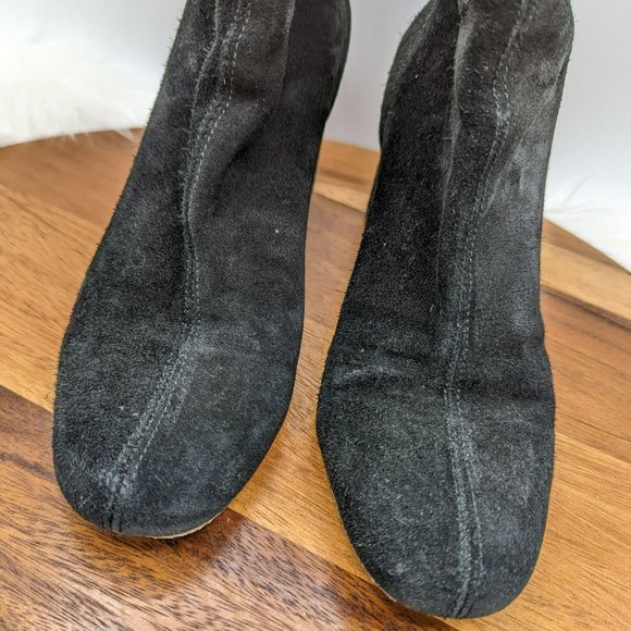 Free People Cecile Ankle Booties 38 8 Black Suede Leather Zip Back Block Heeled - Picture 5 of 13